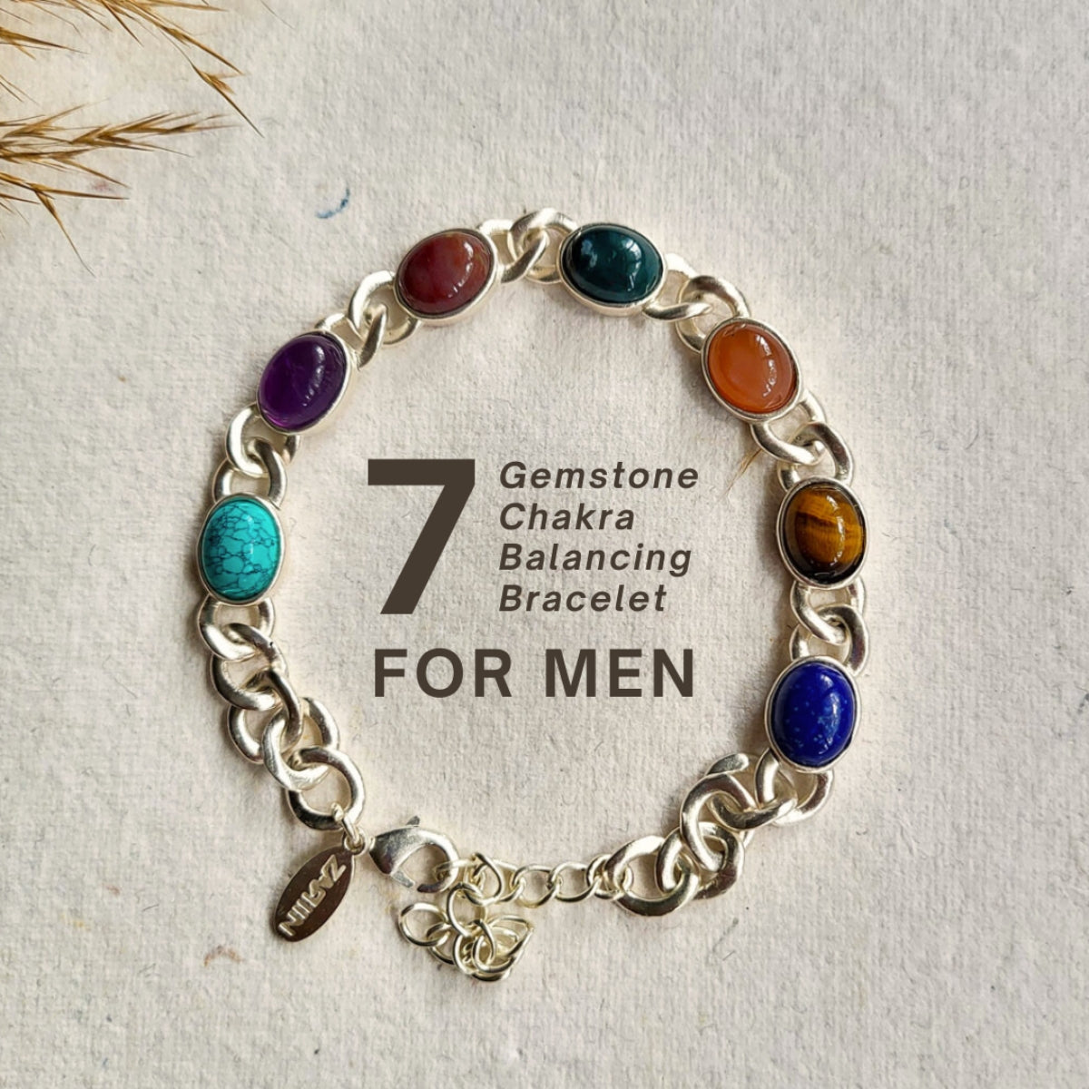 7 Gemstones Chakra Balancing Bracelet, In Silver For Men