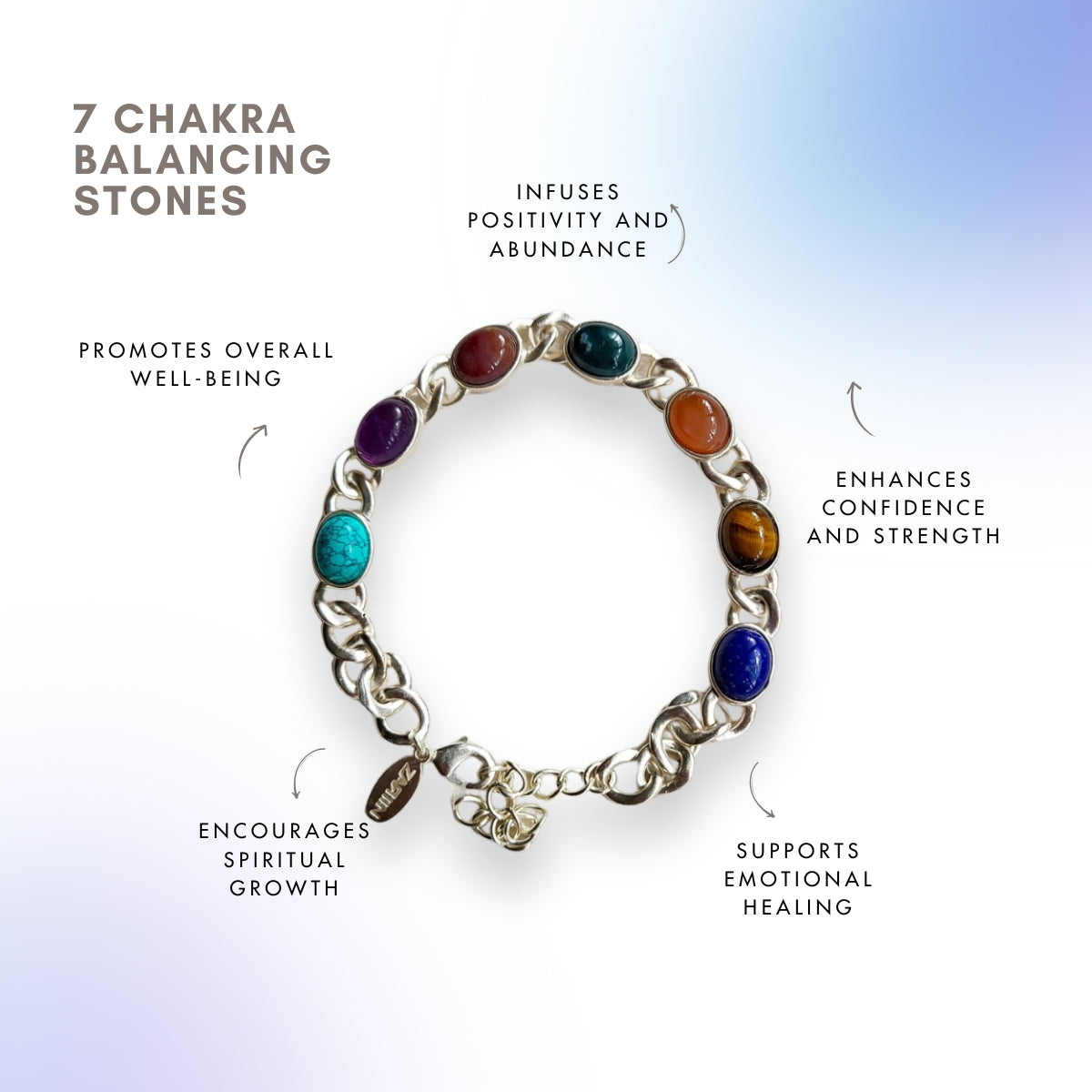 7 Gemstones Chakra Balancing Bracelet, In Silver For Men