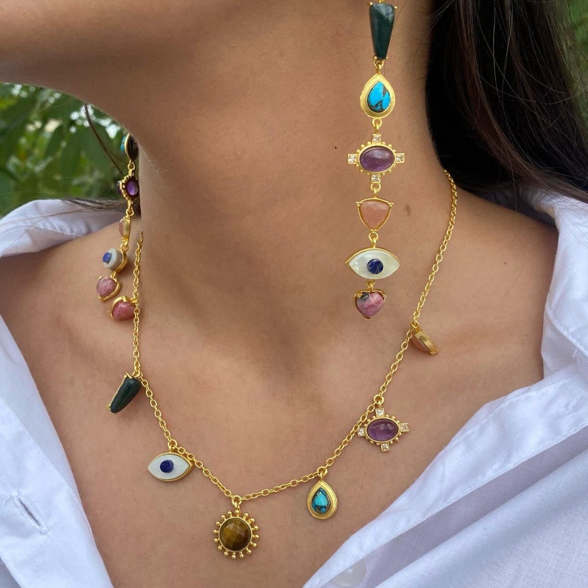 Chakra Story Statement Earrings and Necklace Set