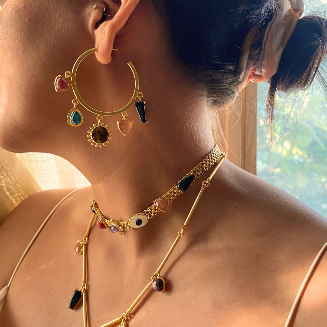 Layered Goddess Necklace Look (Set of 3, Earrings, Necklace and Choker)