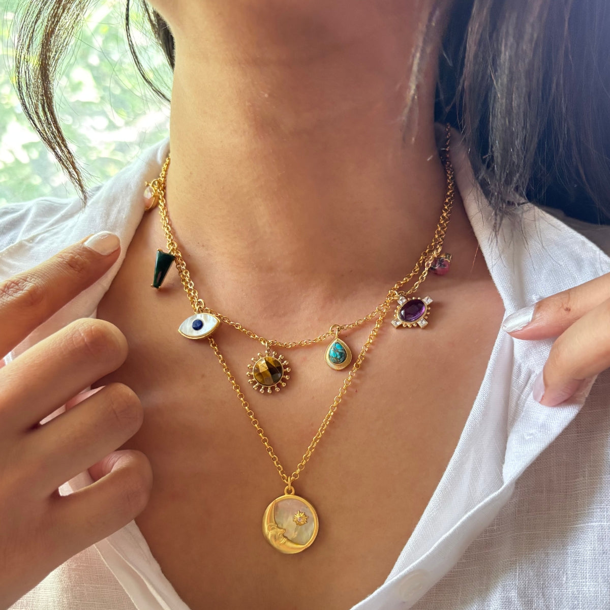 Moon and Stones Layering Necklaces