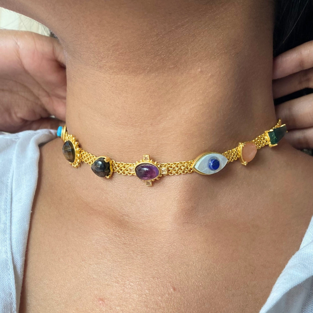 Layered Goddess Necklace Look (Set of 3, Earrings, Necklace and Choker)