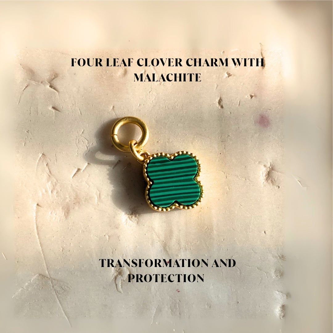 Four Leaf Clover Charm with Malachite for Transformation and Protection