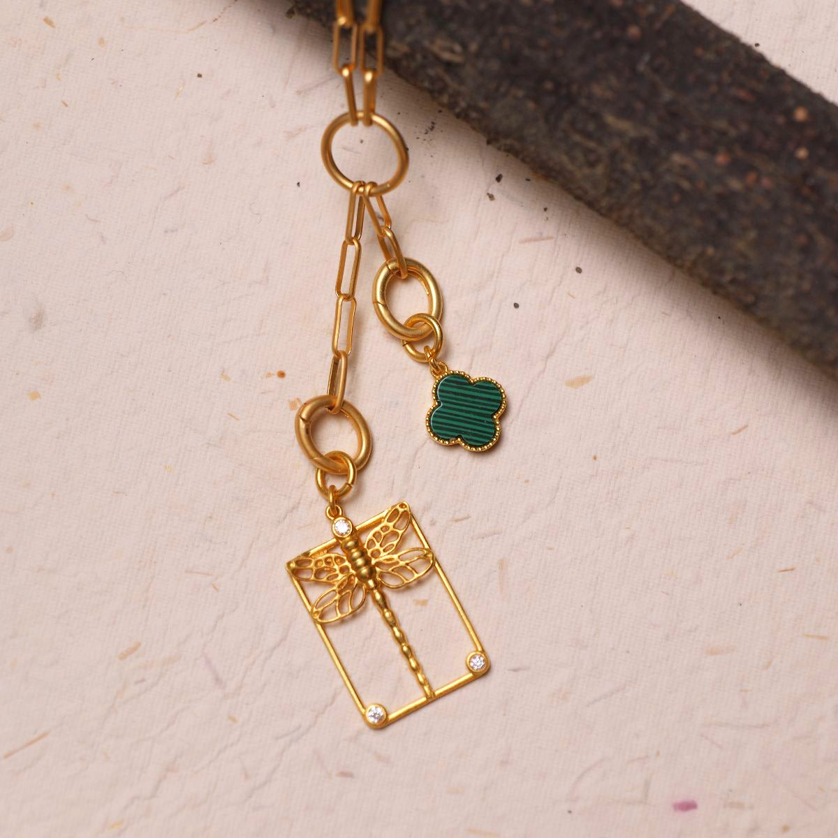 Four Leaf Clover Charm with Malachite for Transformation and Protection
