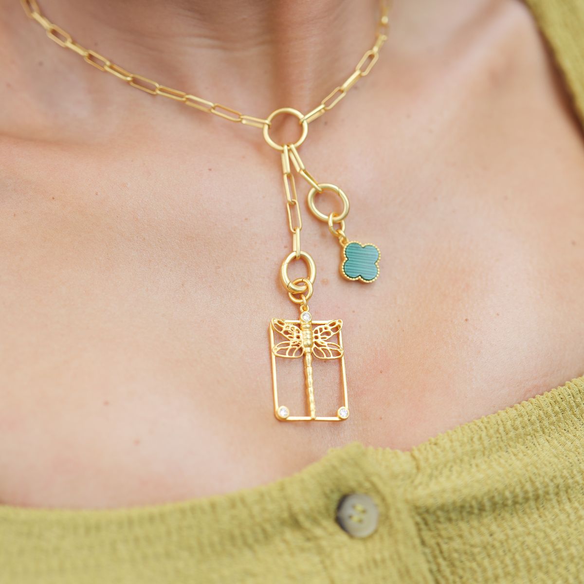 Four Leaf Clover Charm with Malachite for Transformation and Protection