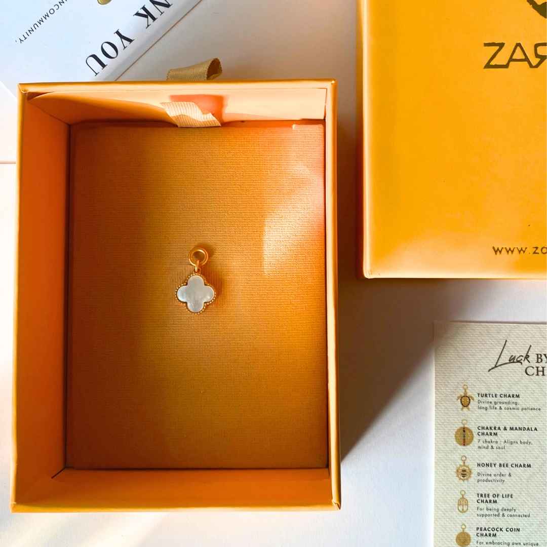 Four Leaf Clover Charm with Mother of Pearl for Serendipity and Divine Timing