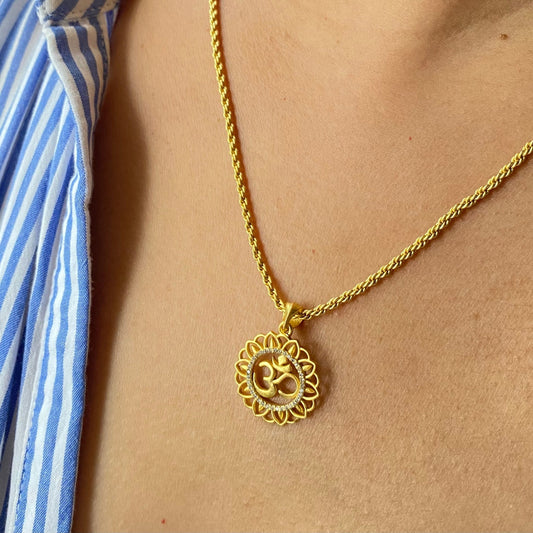 Glory of Om Pendant Necklace with Cubic Zircons