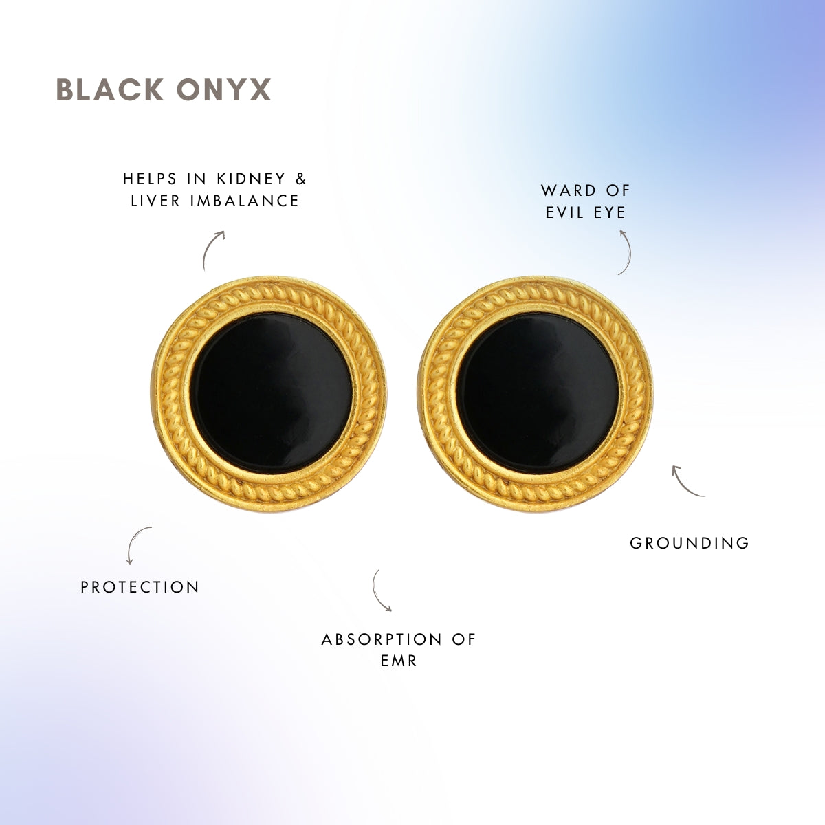 Tranquil Life Stud Earrings with Black Onyx - Protection