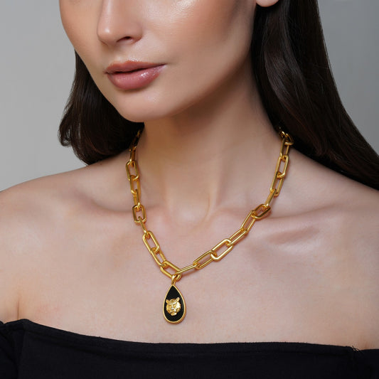 Tigris Charm Tiger Link Necklace with Malachite