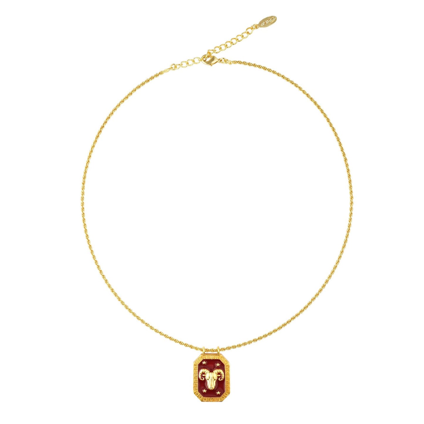 Aries Zodiac Tablet Reversible Necklace with Clear Quartz