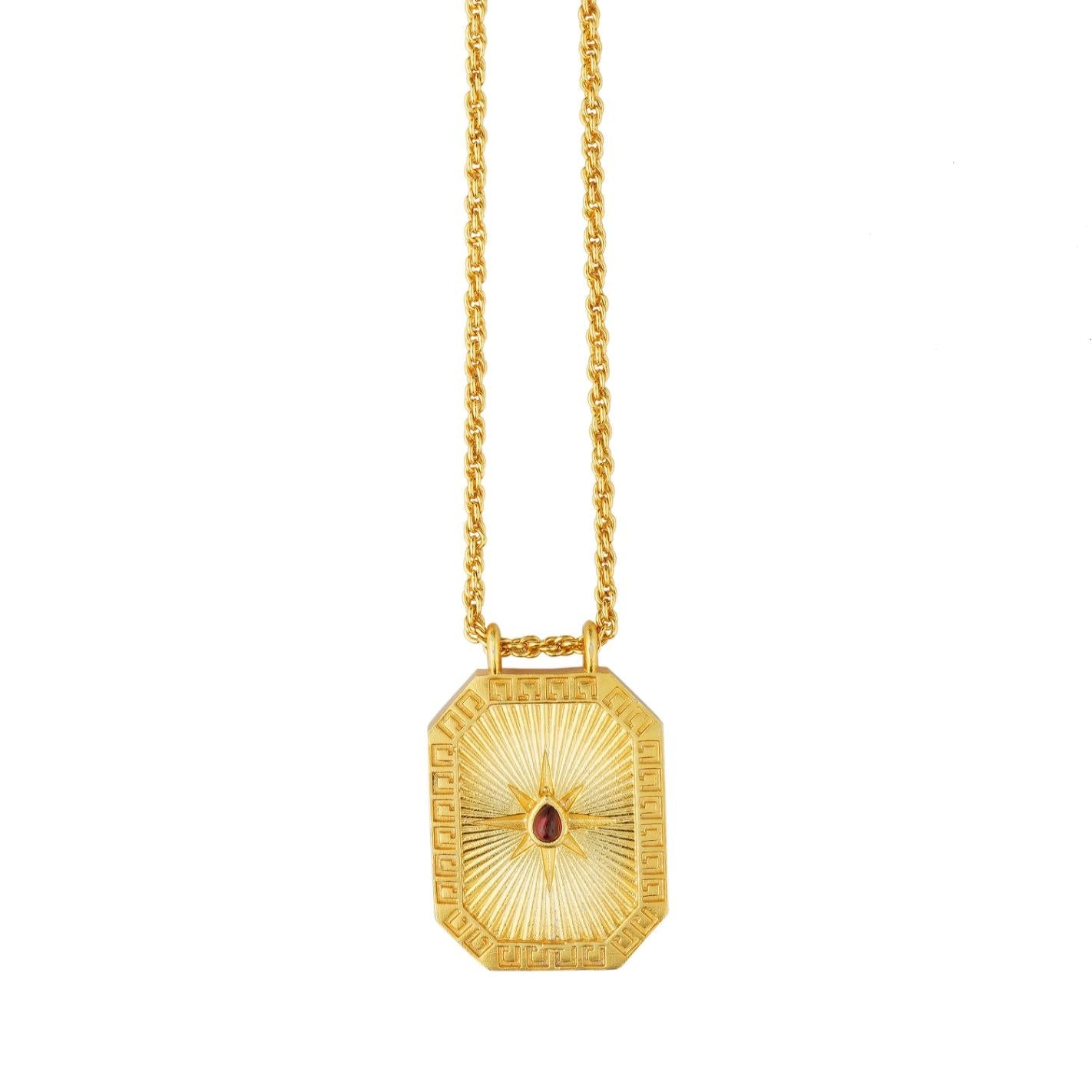 Capricorn Zodiac Tablet Reversible Necklace with Garnet