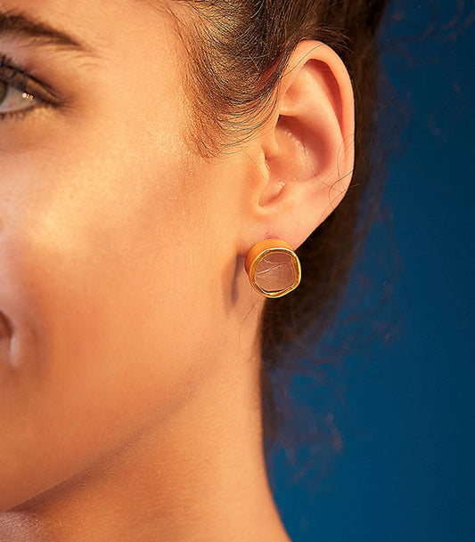 The Spirited Gold Stud Earrings with Rose quartz