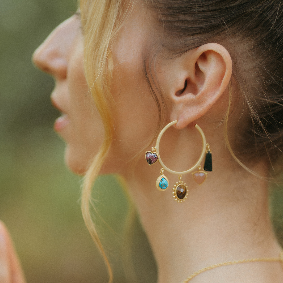 Rainbow Hoops and Prelayered Necklace Set
