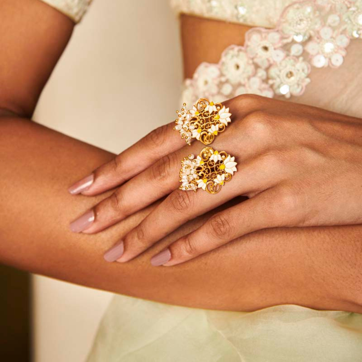Glory Lotus Open Ring in White Enamel