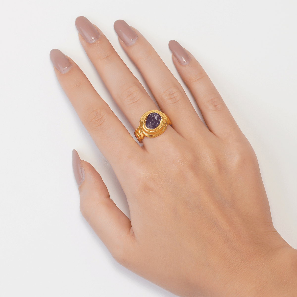 Link and Stone Statement Ring with Amethyst