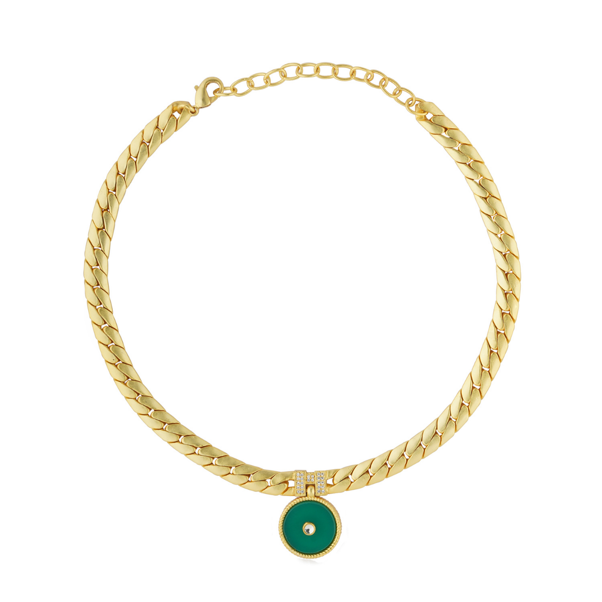 Modern Begum Green Onyx Link Necklace