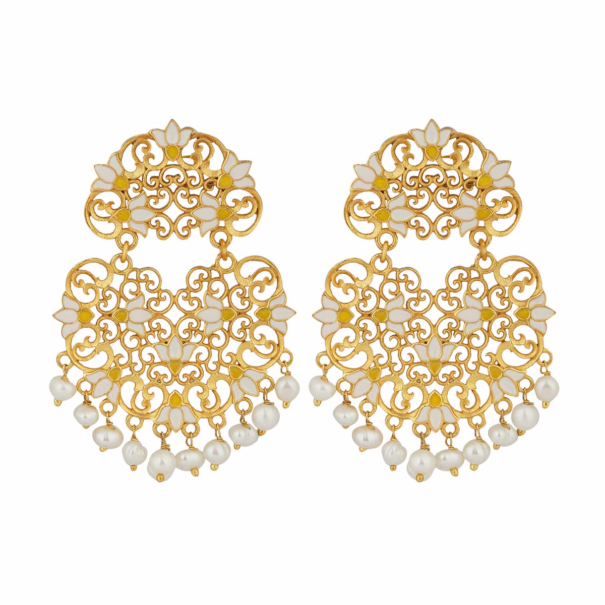 Serene Lotus Earrings in White Enamel