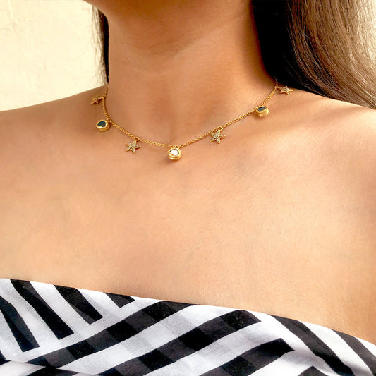 Sky Of Dreams Blue Topaz Baroque Pearl & CZ Necklace