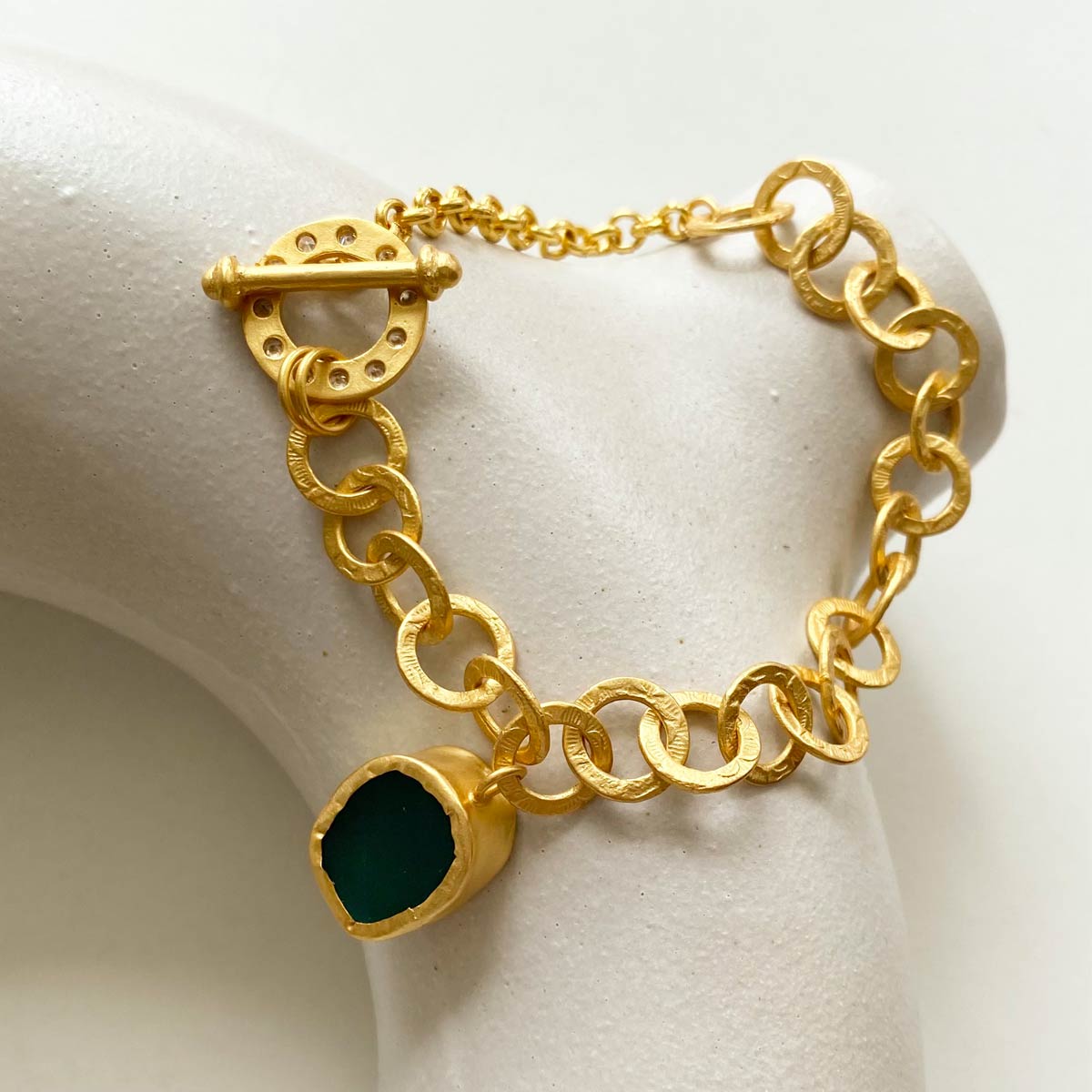 The Gorgeous Slip It On Green Chalcedony Gold Bracelet