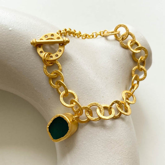 The Gorgeous Slip It On Green Chalcedony Gold Bracelet