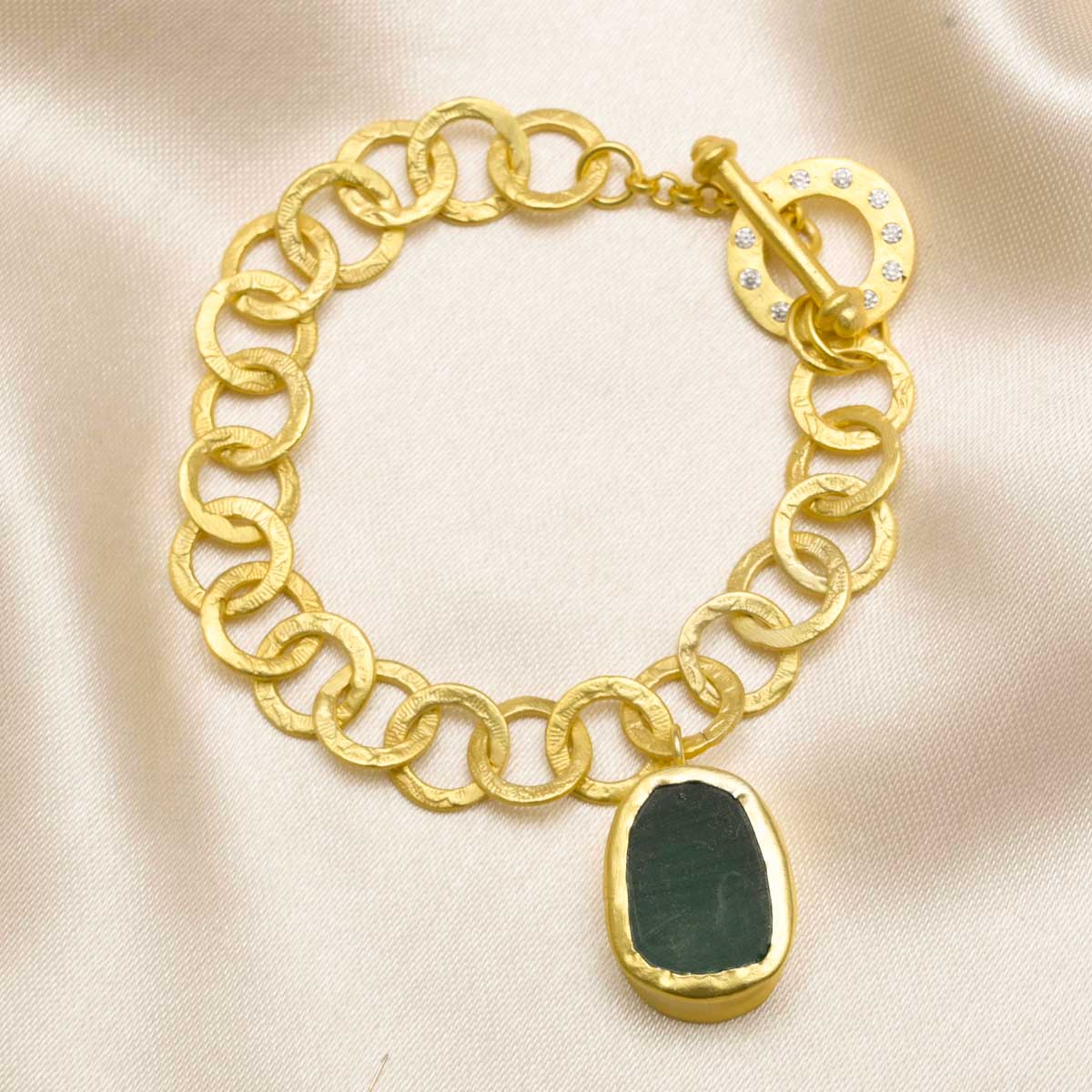 The Gorgeous Slip It On Green Chalcedony Gold Bracelet
