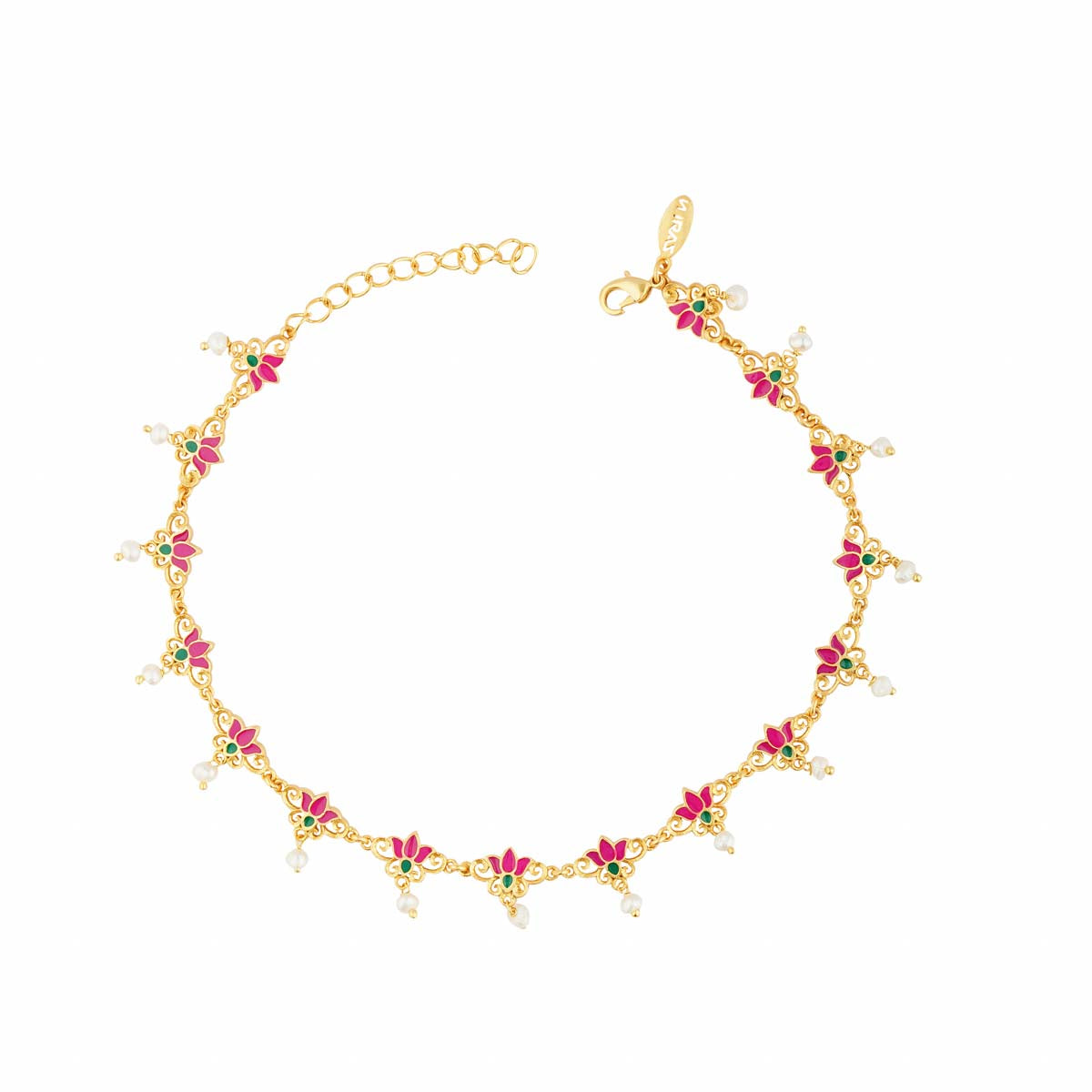 Threads of Lotus Delicate Anklet in Pink Enamel