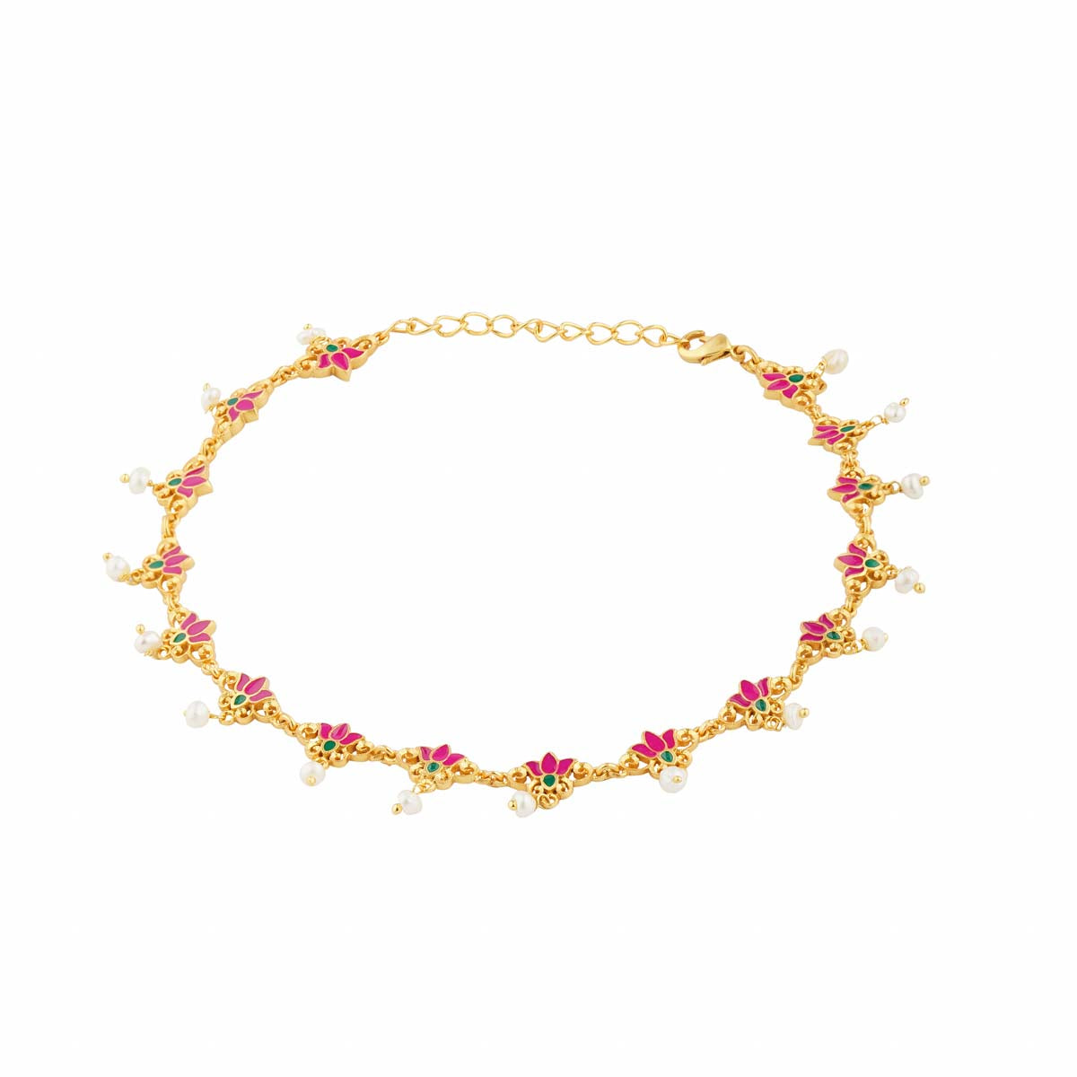 Threads of Lotus Delicate Anklet in Pink Enamel