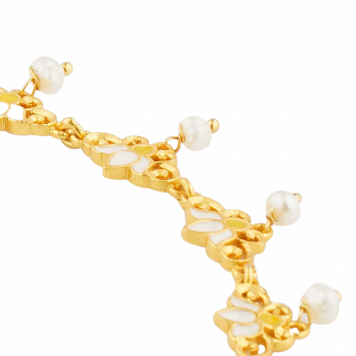 Threads of Lotus Delicate Anklet in White Enamel