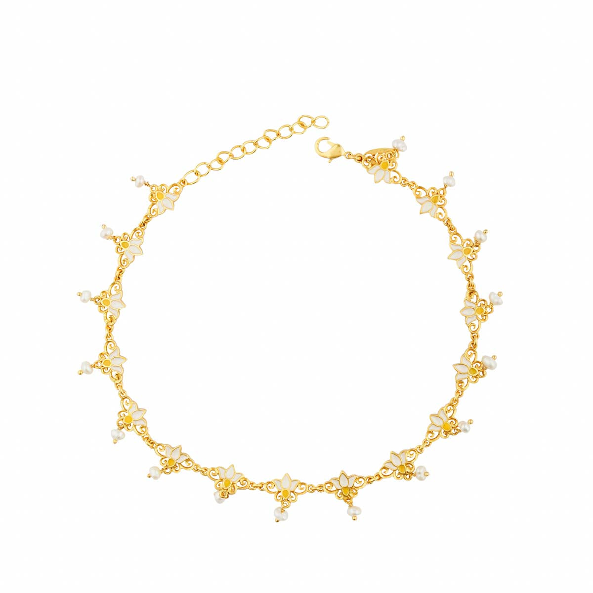 Threads of Lotus Delicate Anklet in White Enamel