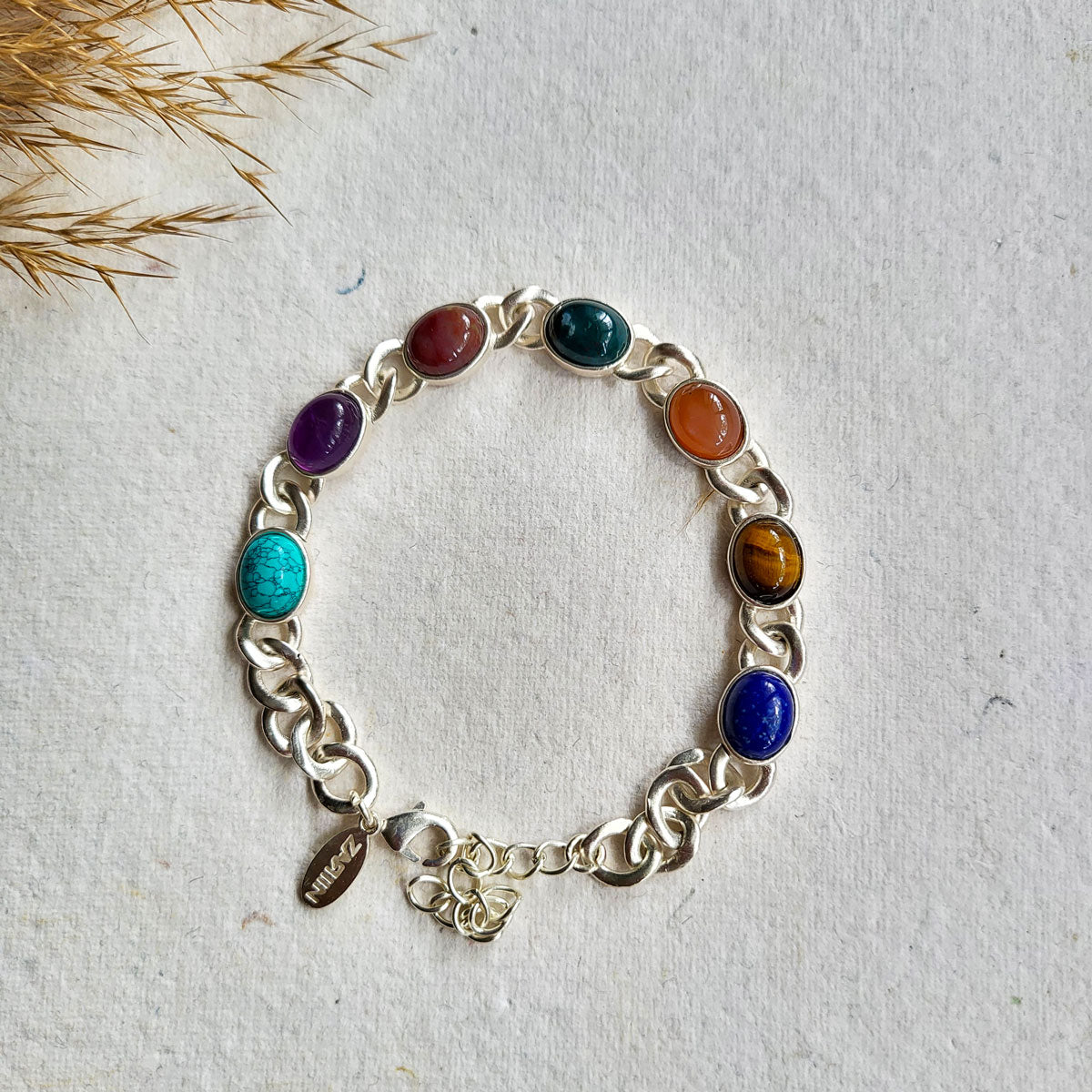 7 Gemstones Chakra Balancing Bracelet, In Silver For Men