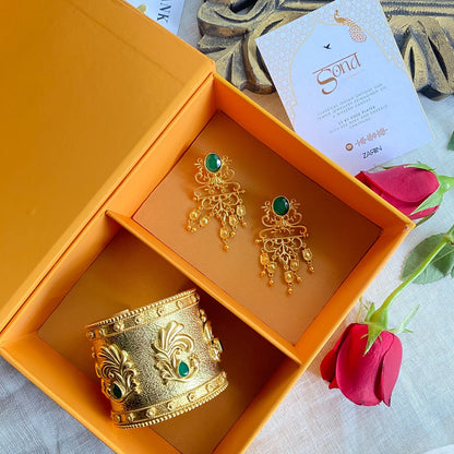 Dreamy Peacock Gift Box with Statement Cuff and Earrings