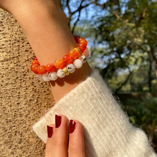 Bracelet Set for Reproductive Health or PCOD - Moonstone and Carnelian