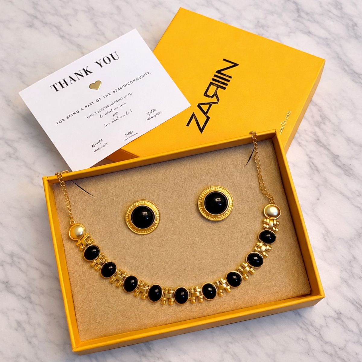 Noir Elegance Black Onyx Choker Necklace & Stud Earrings