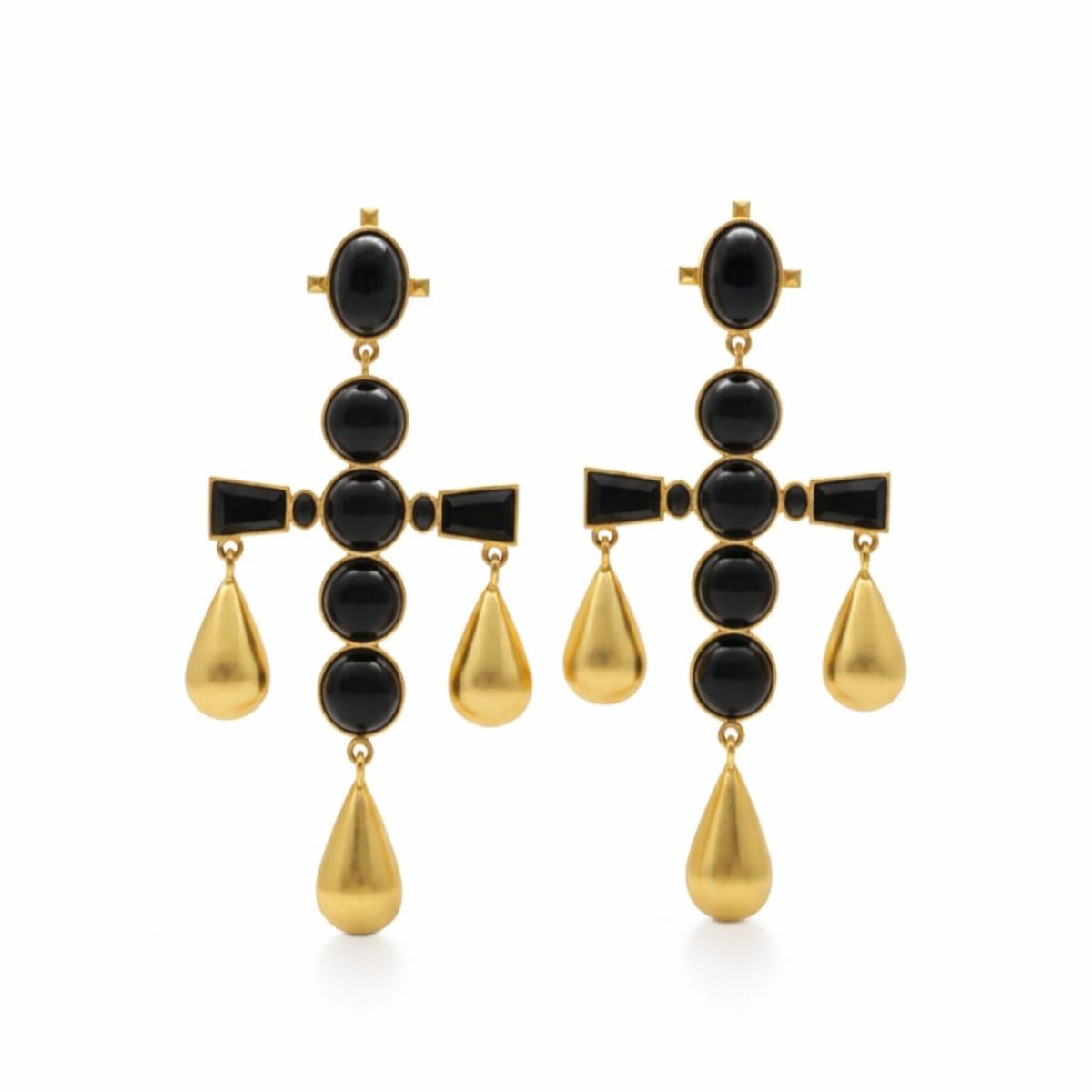 Midnight Black Onyx Choker Necklace & Drop Earrings Set