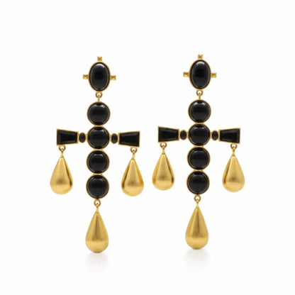 Midnight Black Onyx Choker Necklace & Drop Earrings Set