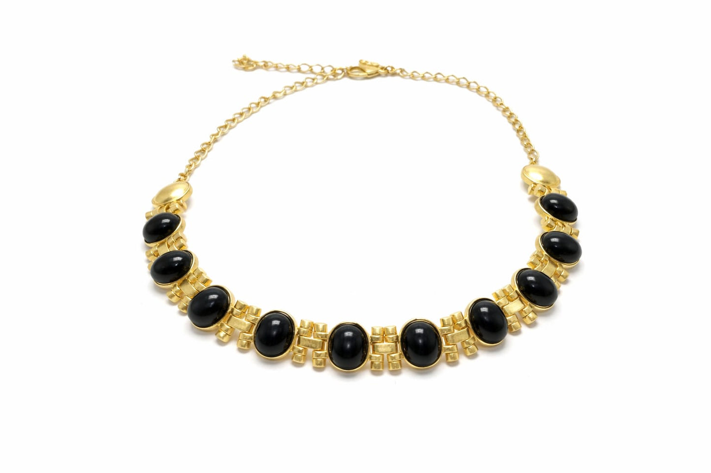 Midnight Black Onyx Choker Necklace & Drop Earrings Set