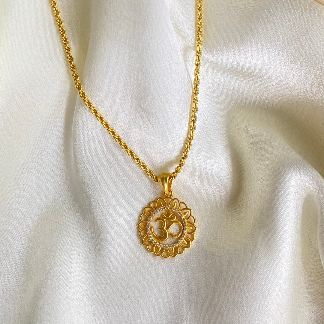 Glory of Om Pendant Necklace with Cubic Zircons