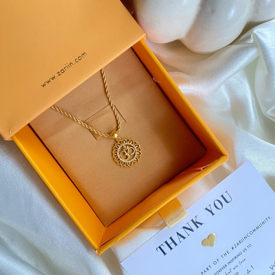 Glory of Om Pendant Necklace with Cubic Zircons