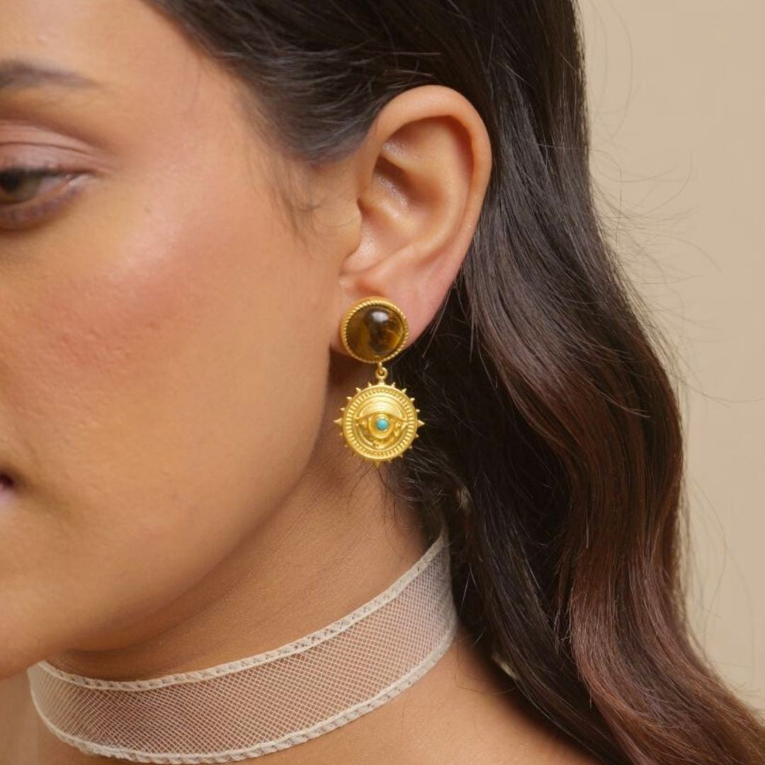 Guardian Eye Earrings with Tiger's Eye