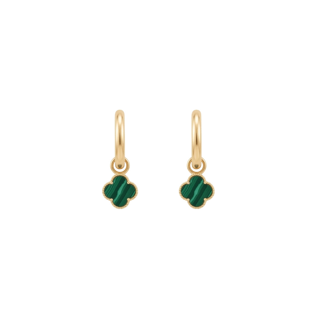 Grace Hoops with Malachite Four Leaf Clover Drops