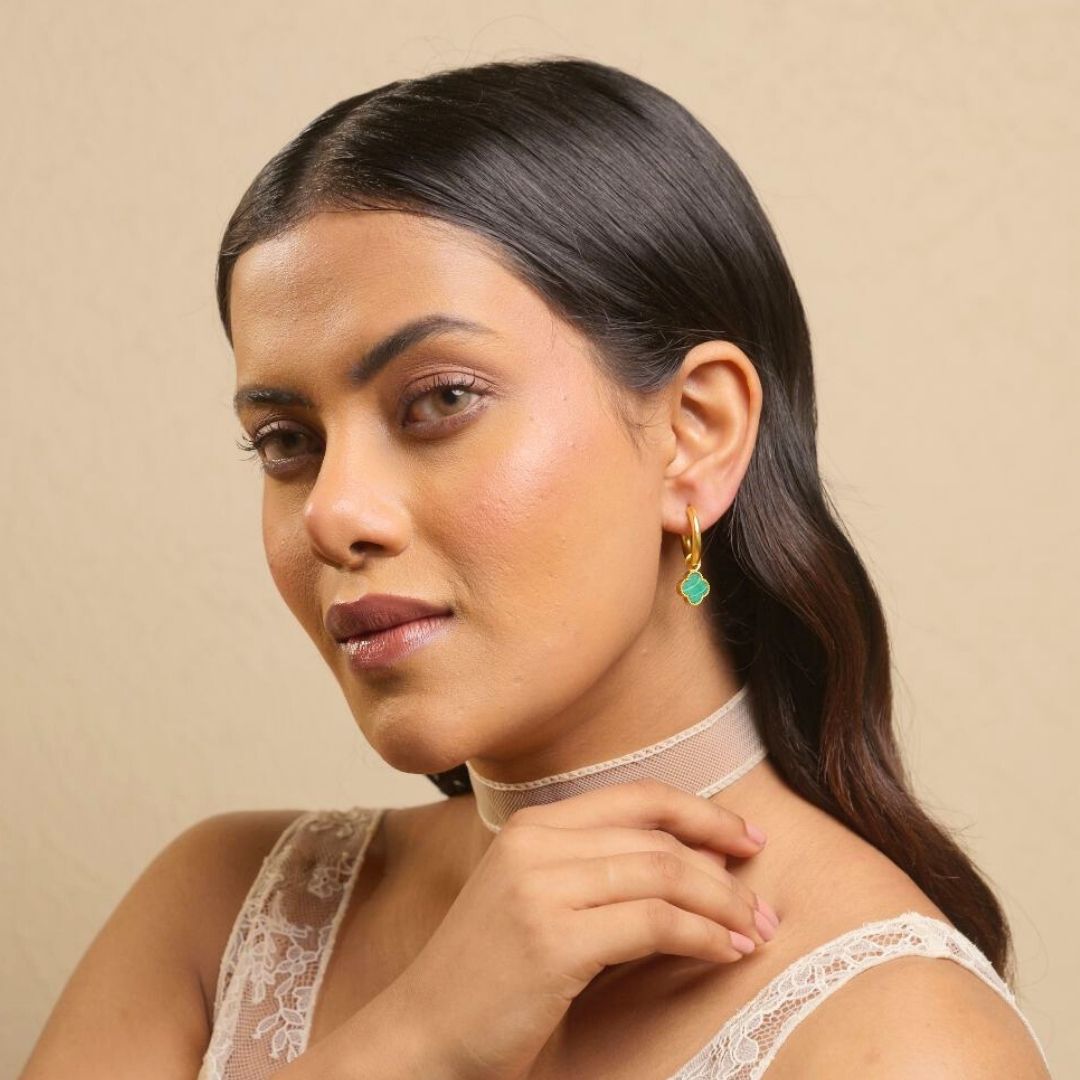 Grace Hoops with Malachite Four Leaf Clover Drops