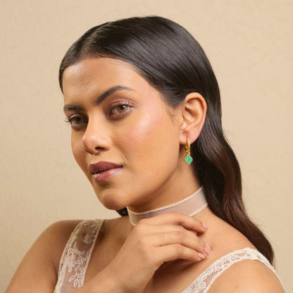 Grace Hoops with Malachite Four Leaf Clover Drops
