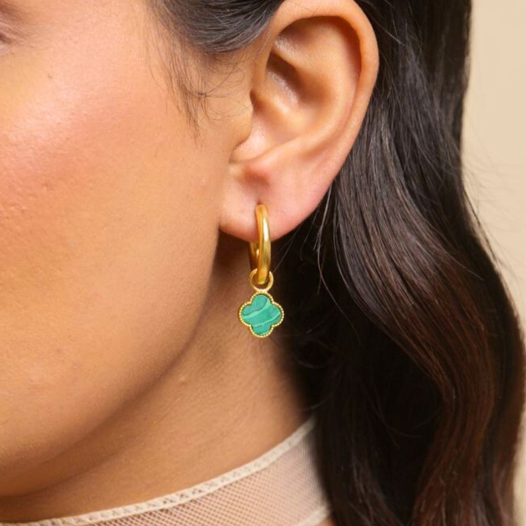 Grace Hoops with Malachite Four Leaf Clover Drops