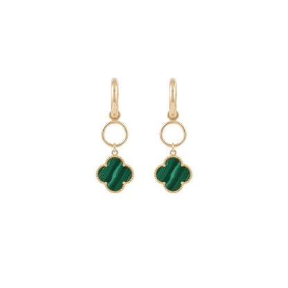 Hoop da Loop Earrings with Malachite Four Leaf Clover Drops