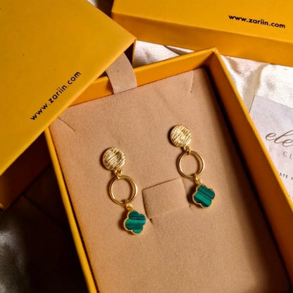 Clover Charm Drop Earrings with Malachite