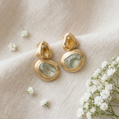 Pastel Poise Earrings with Citrine and Green Amethyst