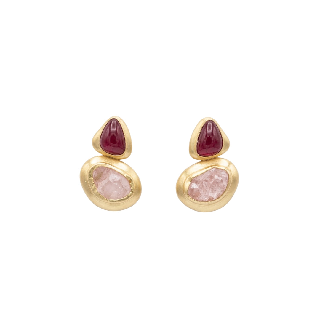 Blushing Poise Earrings with Garnet and Rose Quartz