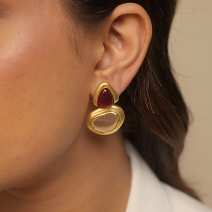 Blushing Poise Earrings with Garnet and Rose Quartz