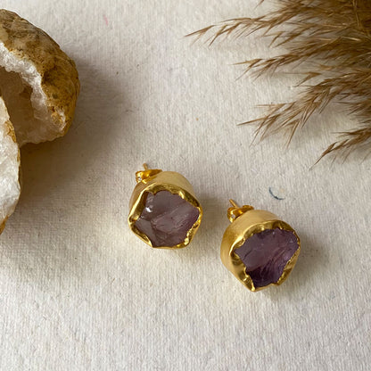 The Spirited Gold Stud Earrings with Amethyst