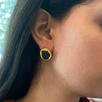 The Spirited Gold Stud Earrings with Smokey Topaz